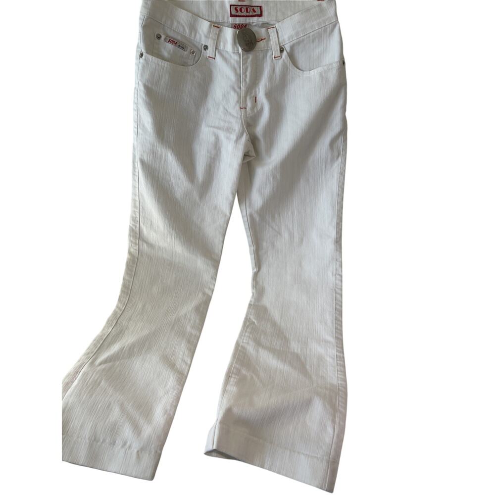 Stretch Denim Soda White Jeans Women’s 9/10 Orange Details on Pockets- EUC